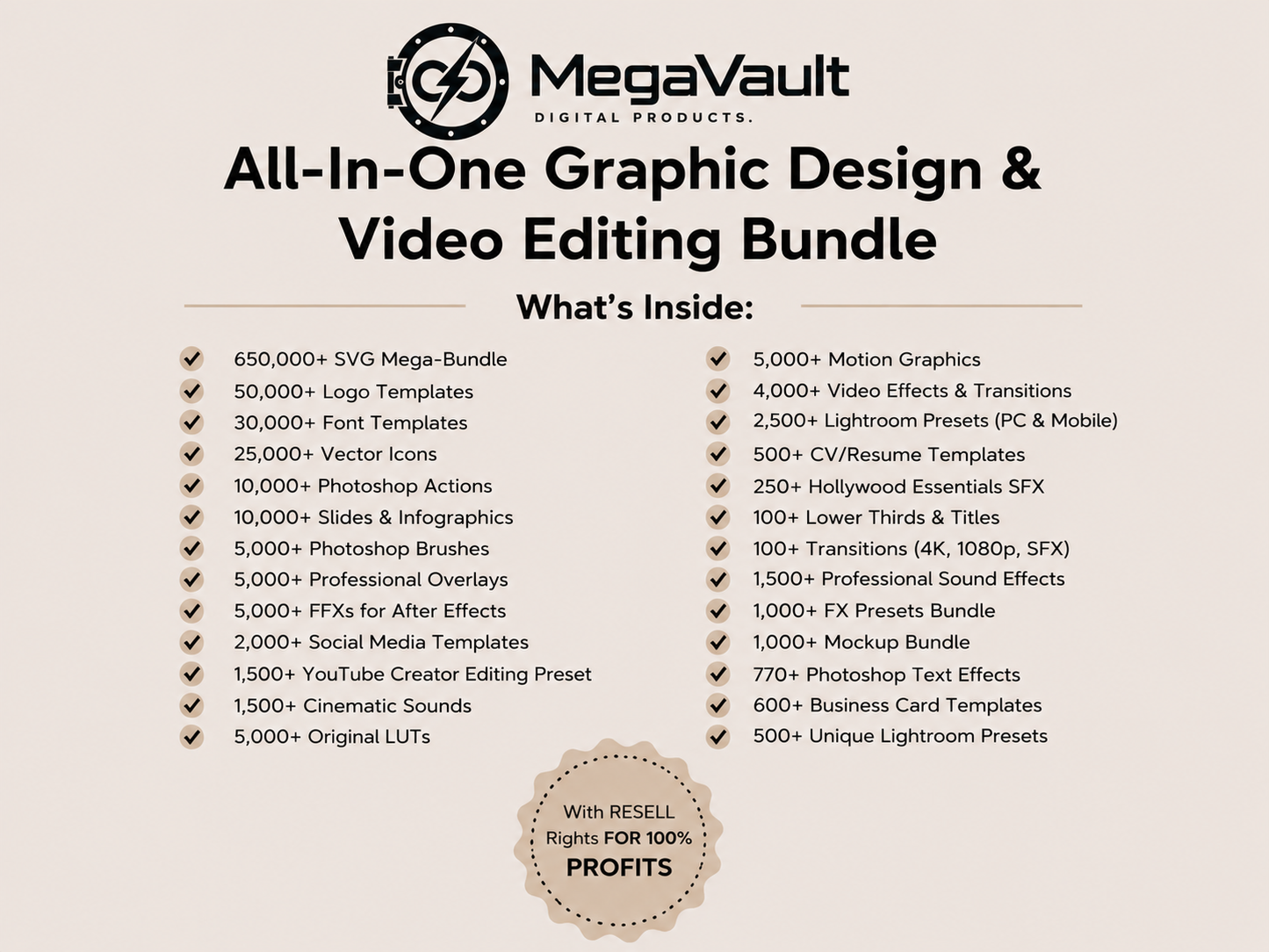 MegaVault™ – 100M Digital Products Bundle | Canva, AI, PLR, Design & More | Instant Download