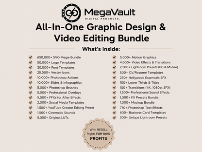 MegaVault™ – 100M Digital Products Bundle | Canva, AI, PLR, Design & More | Instant Download