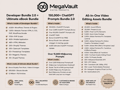MegaVault™ – 100M Digital Products Bundle | Canva, AI, PLR, Design & More | Instant Download
